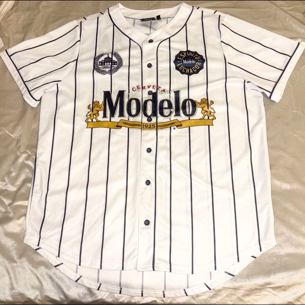 SOLD Modelo White and Black Baseball Jersey